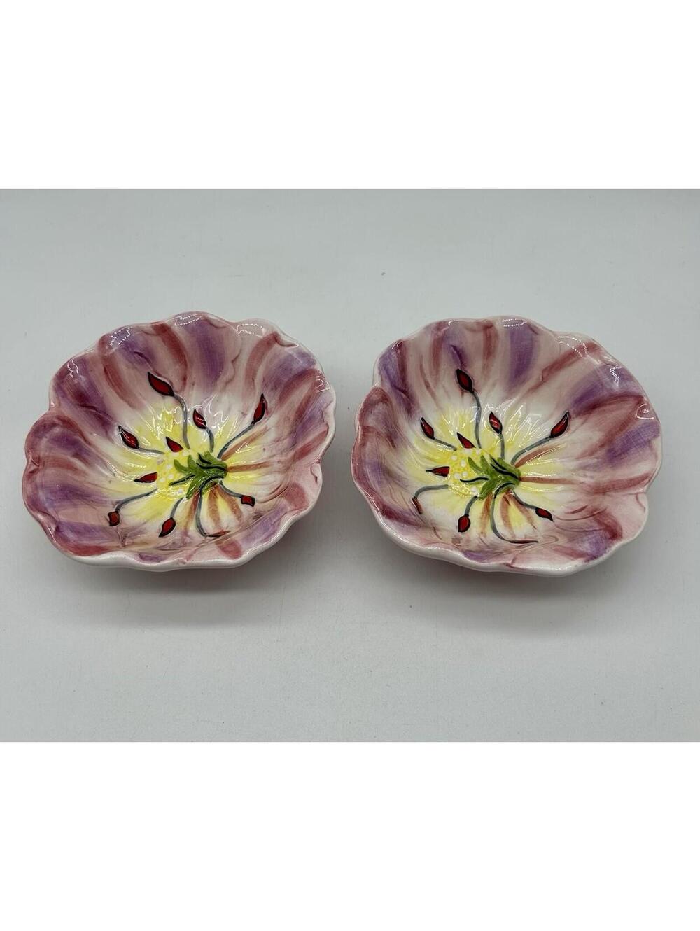 Le Jardin Ambiance Pink Bowls Floral Ceramic Round Hand Crafted Set of 2 Cottage